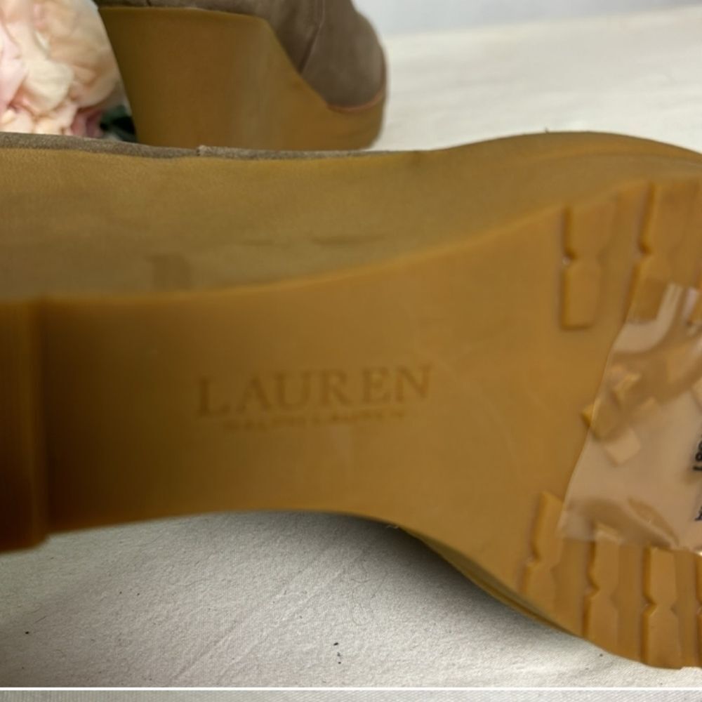 Lauren Ralph Lauren Steph Taupe Side Zip Shearling Cuff Suede Wedge Boot… - Picture 5 of 6